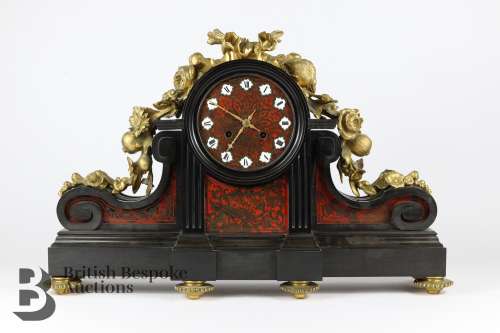 Late 19th Century French Slate and Boulle Mantel Clock