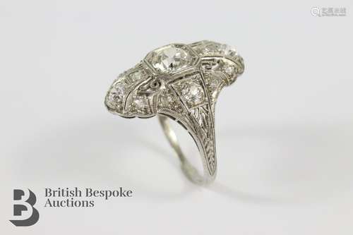 Art Deco White Gold Diamond Set Dress Ring