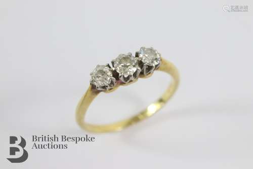 18ct Gold and Three-Stone Diamond Ring