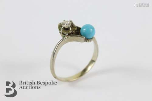 18ct Yellow Gold Turquoise and Diamond Ring