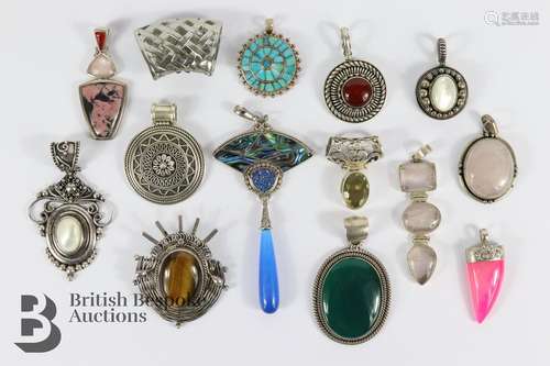 Quantity of Semi-Precious Stone and Silver Pendants