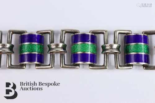 Silver and Enamel Link Bracelet