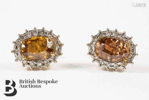 9ct Gold Citrine and Diamond Ear Studs