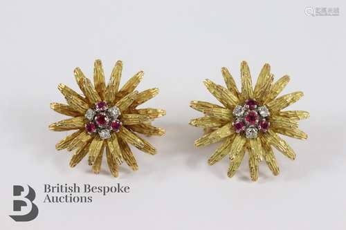 Pair of 18ct Gold Ruby and Diamond Earrings