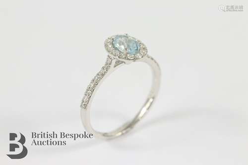 Platinum Set Aquamarine and Diamond Cluster Ring