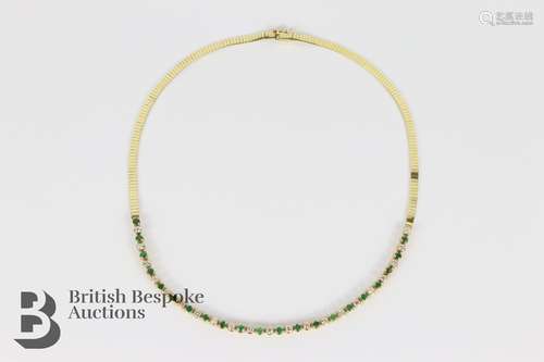 Italian 14ct Yellow Gold Emerald and Diamond Necklace