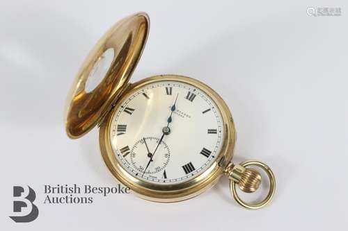 J.W Benson 9ct Solid Gold Half Hunter Pocket Watch