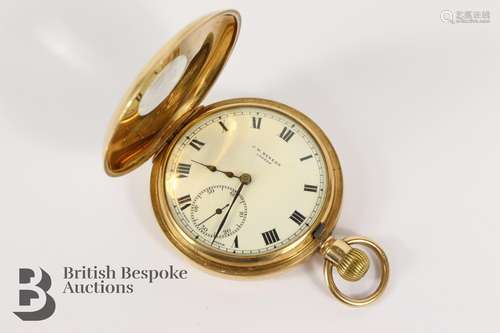 J.W Benson 9ct Gold Half Hunter Pocket Watch