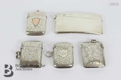 Four Silver Vesta and Case