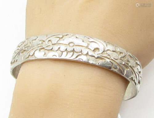 925 sterling silver - vintage chinese antique floral bangle ...