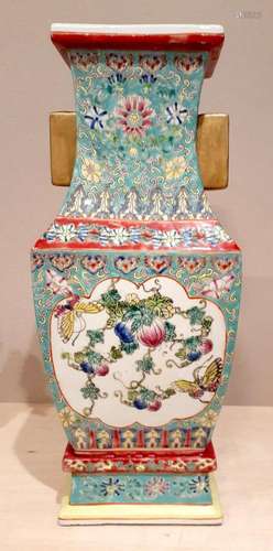 Chinese porcelain Famille Verte rectangular floral vase