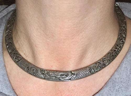 Antique Dragon Chinese Silver Collar Necklace