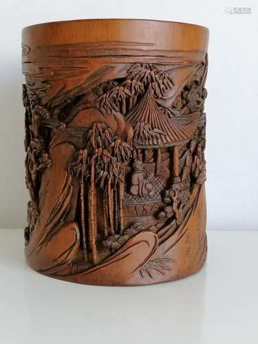 A good China 筆筒 signed Bitong Brushpot in bamboo intrinsic...