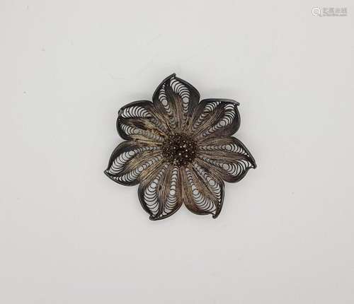 Antique Chinese Sterling Silver Lotus Filigree Brooch/Pin Or...