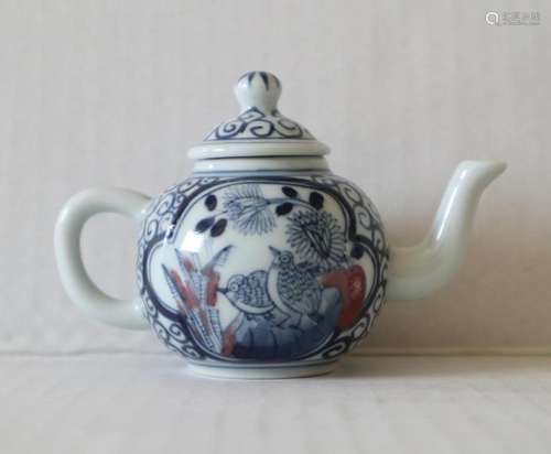 Antique Chinese Miniature Blue White & Red Teapot Birds ...