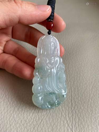 GuanYin Jadeite Pendant for Necklace, Icy Translucent Green,...