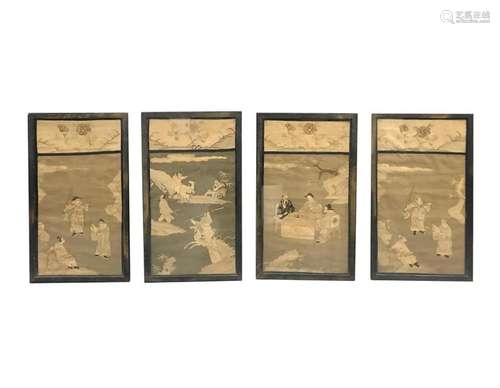 Four Framed Small Antique Chinese Kesi Embroidery Panels