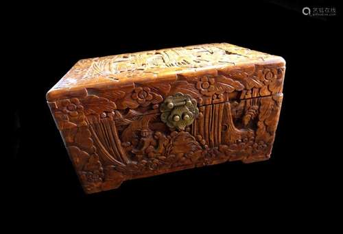 Large Camphor Lined Wood Carved Chest Trunk 1930s Antique Ch...