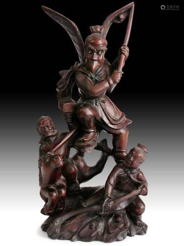 Thunder God Lei Gong Raijin Antique Chinese Carved Boxwood R...