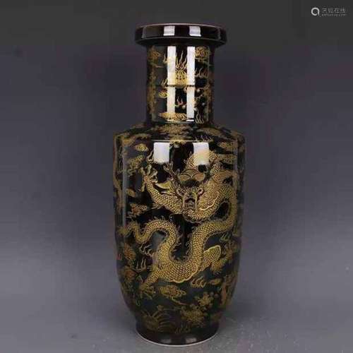 Qing Dynasty Kangxi  Guan Ware Style Blue Ground Gold Enamel...