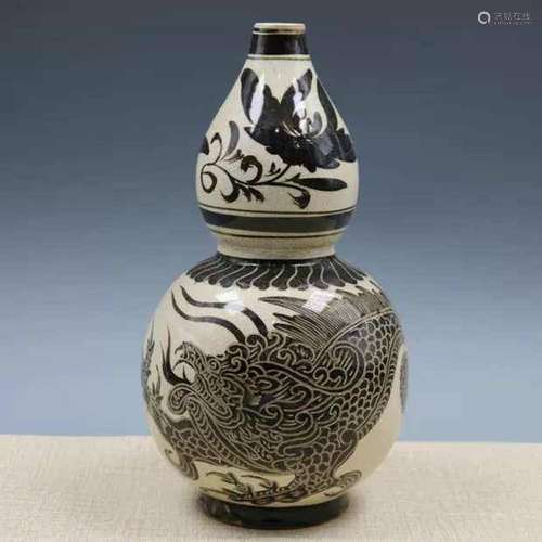 Song Dynasty Cizhou Ware Style Black Glaze Porcelain Gourd H...