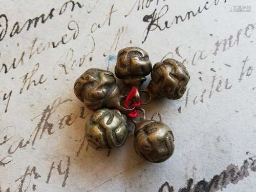 5 Antique Chinese robe buttons, brass balls