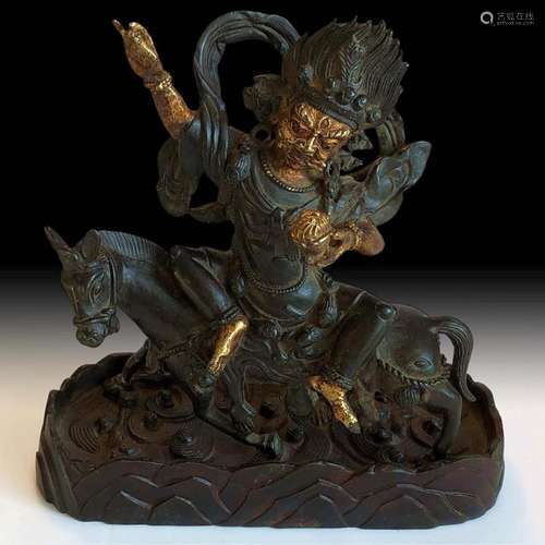 Antique Chinese 17th Century Ming Gilt Bronze Palden Lhamo 吉...