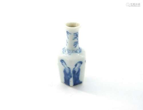 Antique Chinese Miniature Porcelain Blue and White Hexagon K...