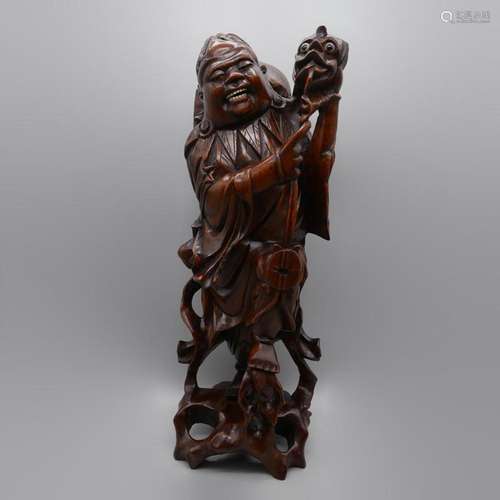 Antique 19th Century Chinese Boxwood  Carving of Liu Hai Imm...