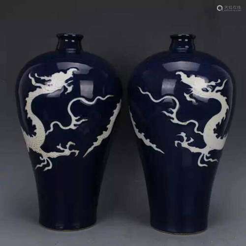 Chinese antique pair Yuan dynasty style Ji lan glaze blue an...