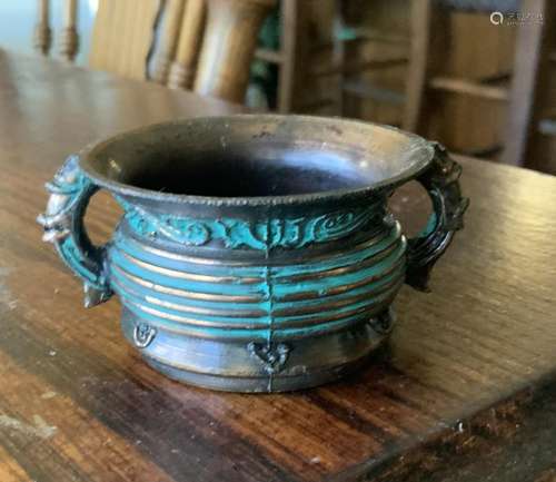 Antique Chinese Bronze Two Handled Libation Cup