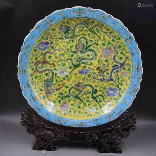 Qing Dynasty Kangxi  Style Famille Rose Fencai Porcelain Pla...