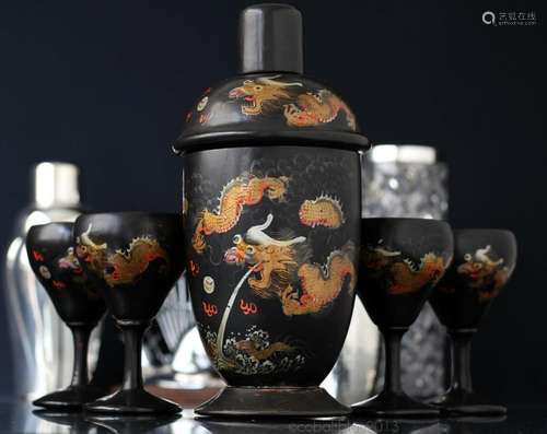 Chinese Dragon Lacquer Cocktail Shaker Set Wei Kee Lacquerwa...