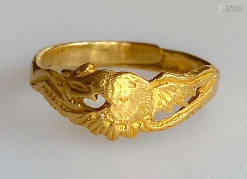 Antique Chinese 24k Solid Yellow Gold Phoenix Ring 4.8g