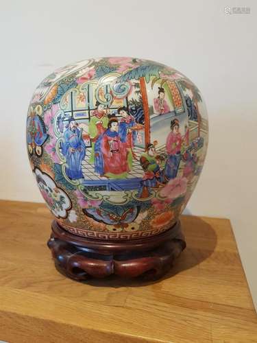 Antique Chinese Ornate pot with stand 1940's