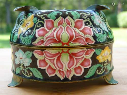 Antique Chinese 19th C. Finely Painted Enamel Lotus Ashtray