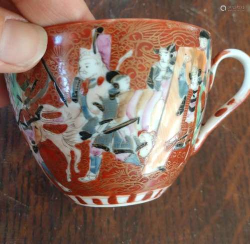 Chinese antique hand painted cup warriors signed ultra thin ...