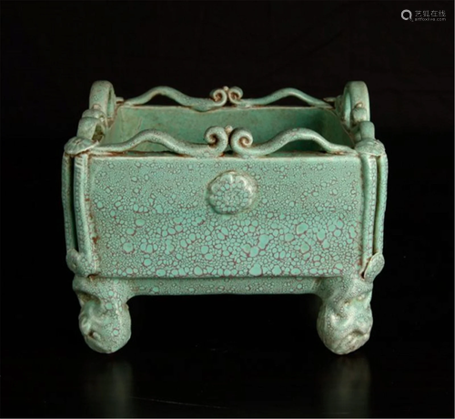 Chinese Porcelain Censer" green mottled glaze