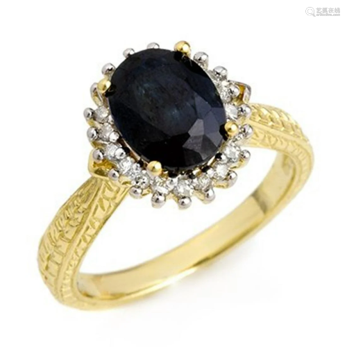 Genuine 3.15ctw Sapphire & Diamond Ring 10K Yellow Gold
