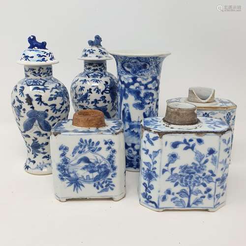 A pair of Chinese vases and covers, of inverted baluster for...