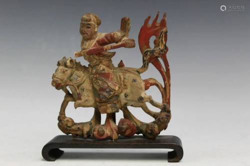 Chinese Carved Wood Statue on Stand