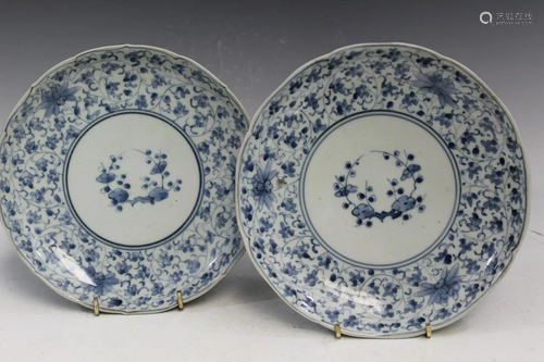 Pair of Japanese Blue and White Porcelain Dishes