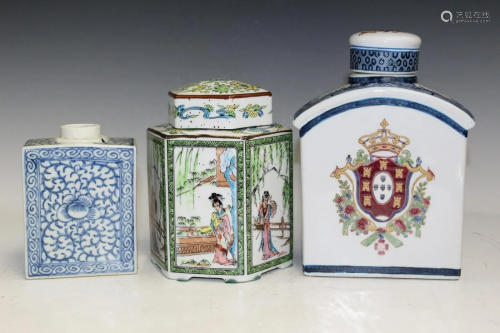 Three Chinese Porcelain Tea Caddies