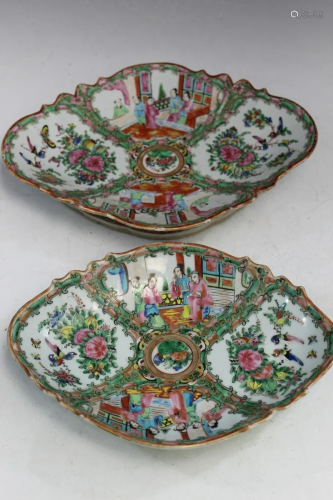 Two Chinese Rose Medallion Oval Dishes
