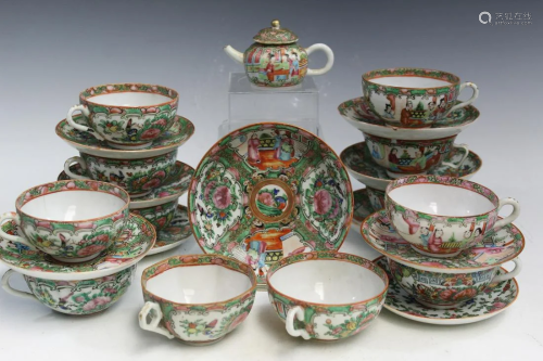 Large Lot of Chinese Rose Medallion Porcelain Cups and Sauce...