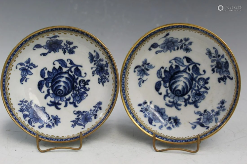 Pair of Chinese Export Blue and White Porcelain Saucers