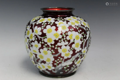 Japanese Silver Cloisonne Jar by Ando Jubei