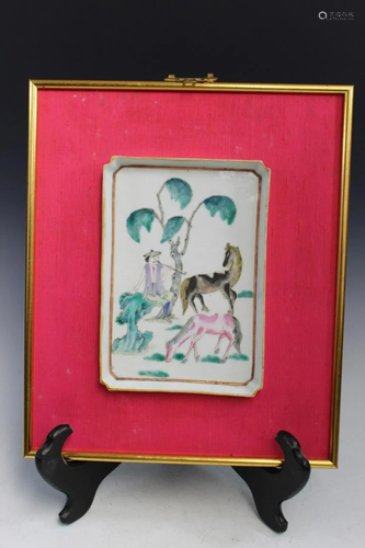 Framed Chinese Famille Rose Porcelain Tea Tray