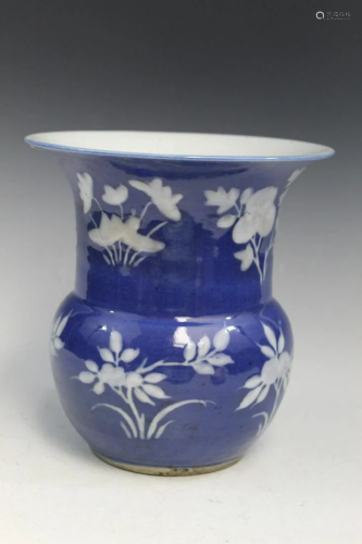 Chinese Powder Blue Glaze Porcelain Vase with White Flower D...
