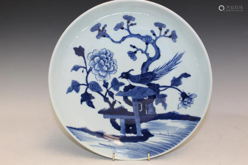 Chinese Blue and White Porcelain Plate with Bird and Flower ...